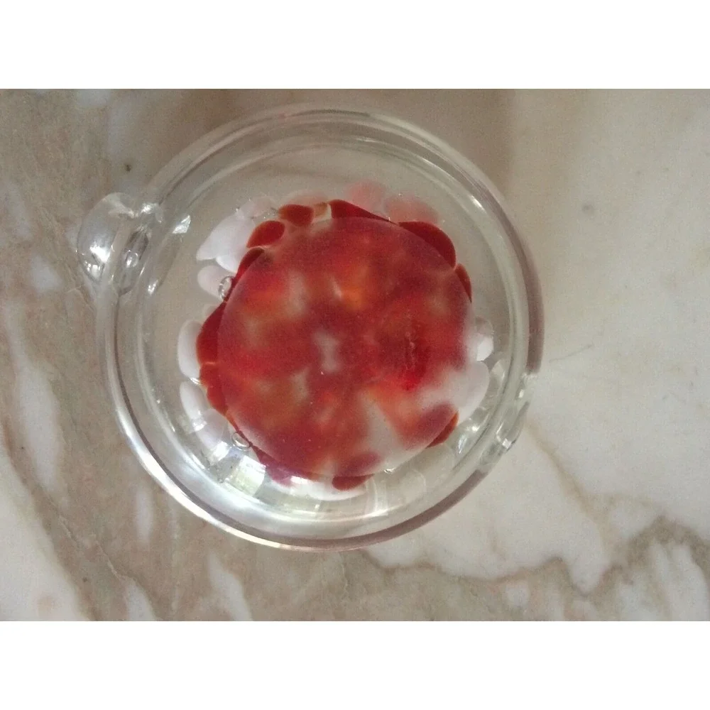 Vintage Murano Style Glass Ashtray With Red & White Floral Design 2-Handle Bowl